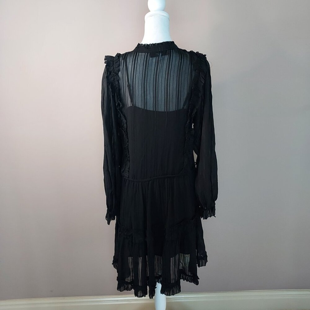Reiss Justina Striped Ruffled Sheer Black Mini Dress Size 2 NWOT - Picture 13 of 15